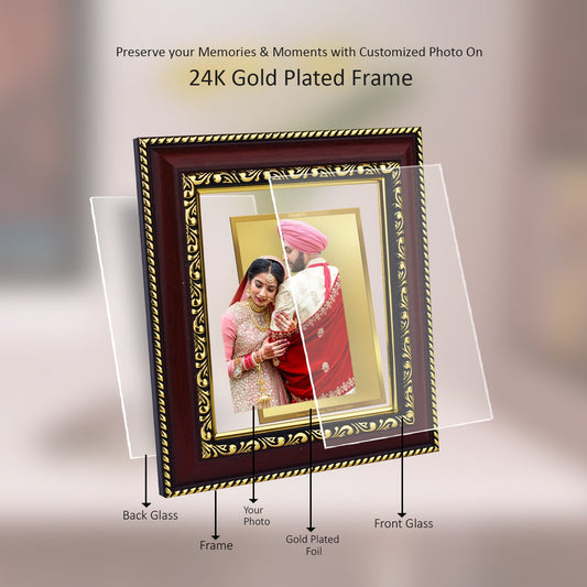 Diviniti Photo Frame With Customized Photo Printed on 24K Gold Plated Foil| Personalized Gift for Birthday, Marriage Anniversary & Celebration With Loved Ones|DG 105 S1