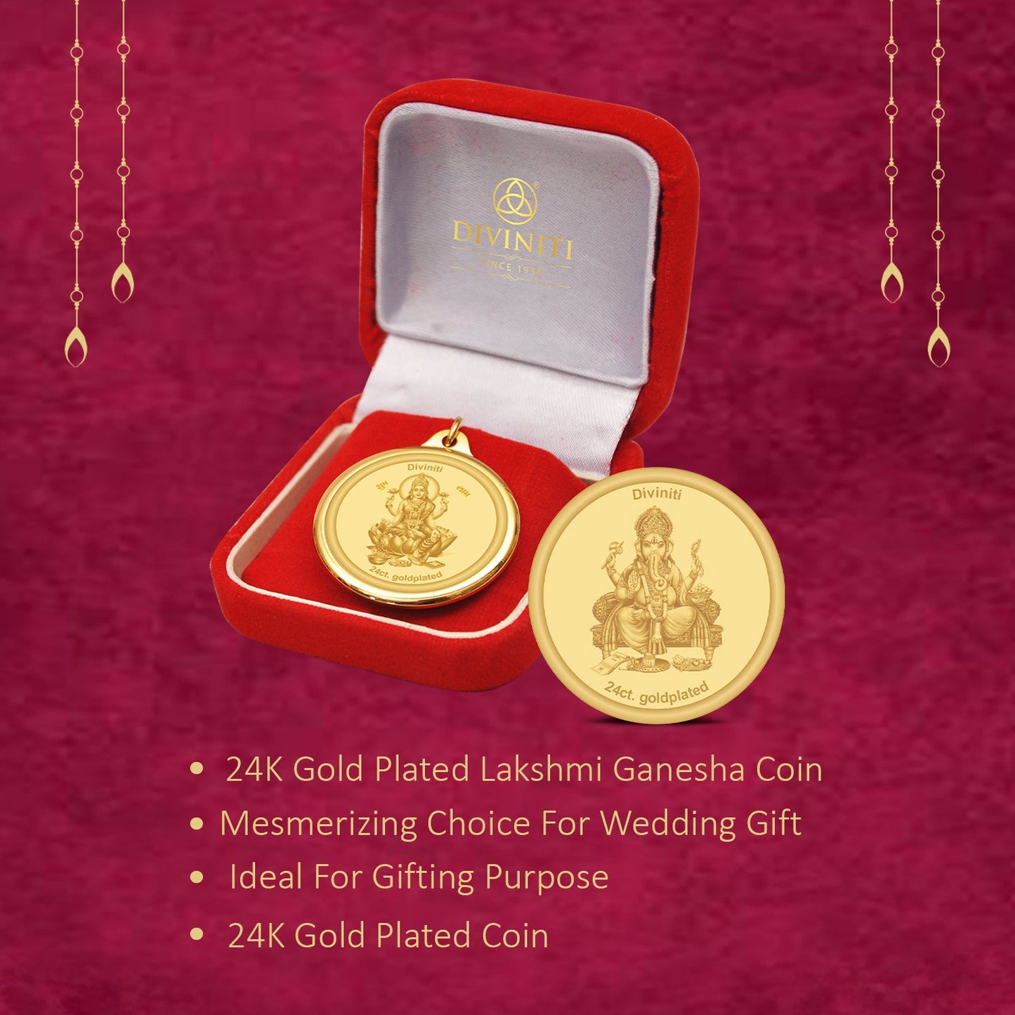 24K Gold Plated Lakshmi Ganesha Pendant For Wedding Gift