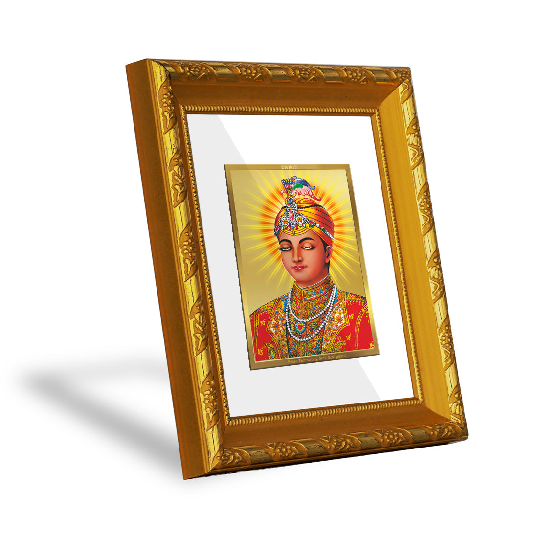 DIVINITI 24K Gold Plated Guru Harkrishan Photo Frame For Home Wall Decor, Premium Gift (15.0 X 13.0 CM)