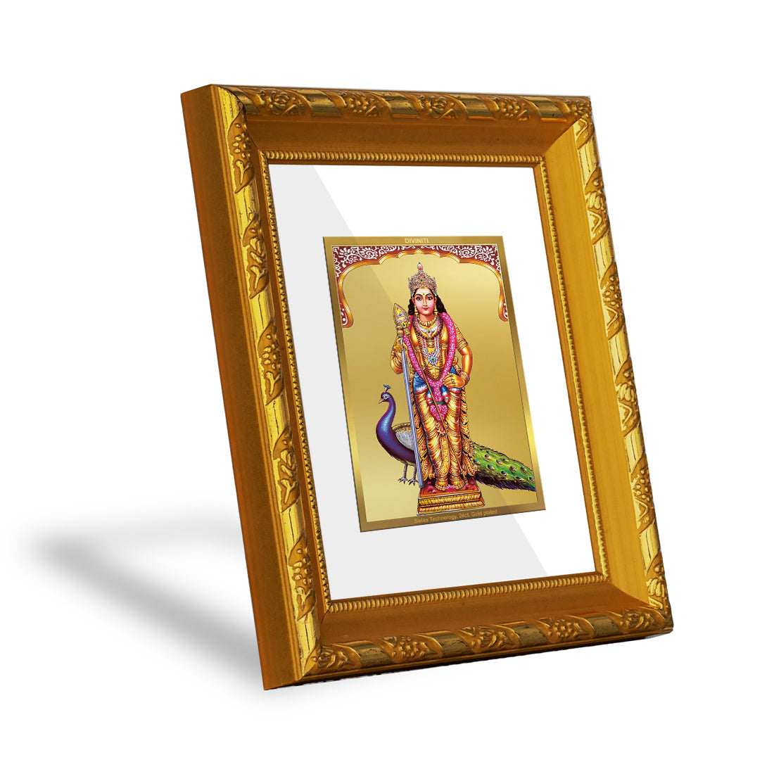 DIVINITI 24K Gold Plated Murugan Photo Frame For Home Decor Showpiece, Prayer, Gift (15.0 X 13.0 CM)