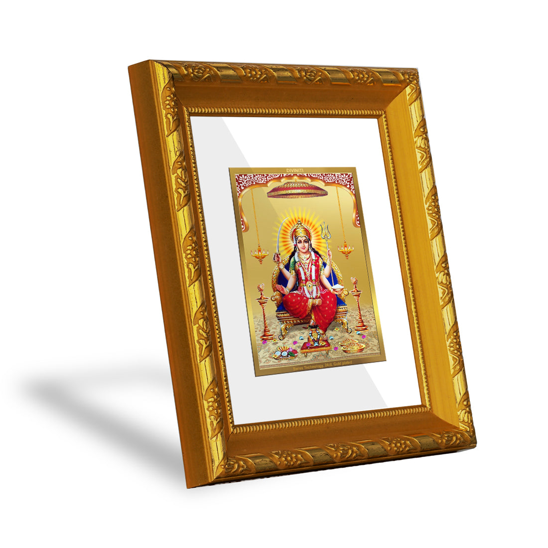 DIVINITI 24K Gold Plated Santoshi Mata Photo Frame For Home Decor, TableTop, Housewarming (15.0 X 13.0 CM)