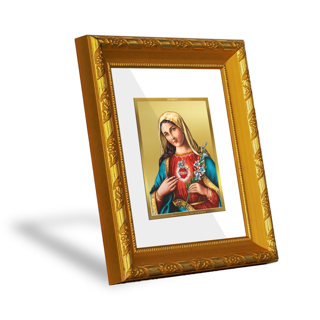 DIVINITI 24K Gold Plated Mother Mary Photo Frame For Home Wall Decor, Luxury Gift (15.0 X 13.0 CM)