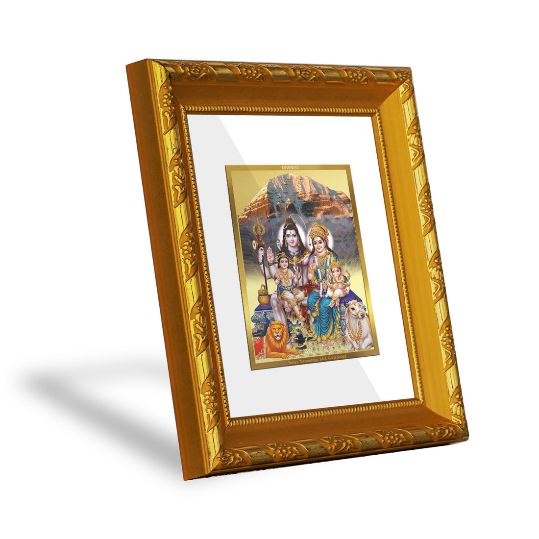 DIVINITI 24K Gold Plated Shiv Parivar Photo Frame For Home Decor, Festival Gift, Puja (15.0 X 13.0 CM)