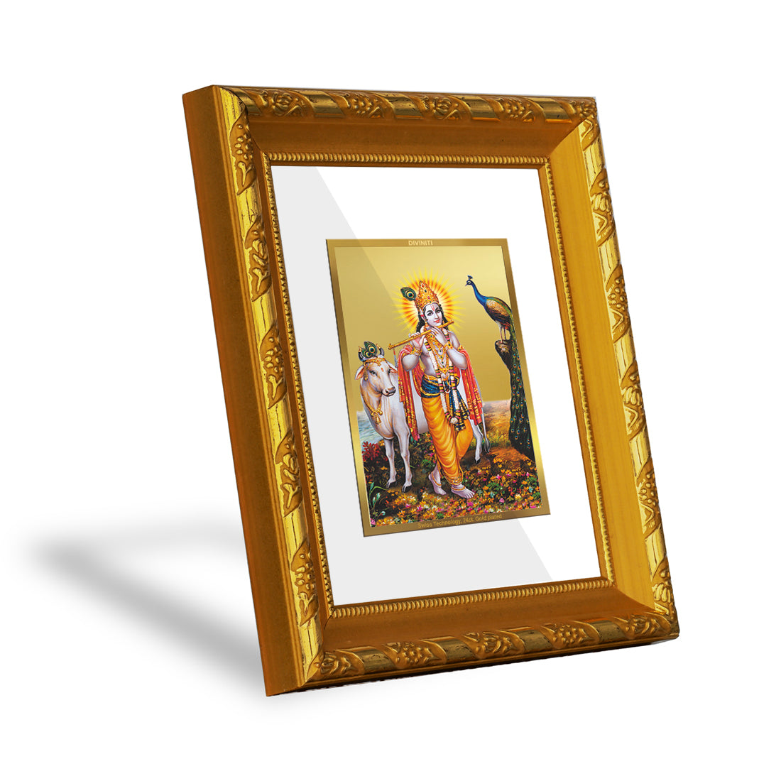 DIVINITI 24K Gold Plated Lord Krishna Wall Photo Frame For Home Decor, Festival Gift (15.0 X 13.0 CM)