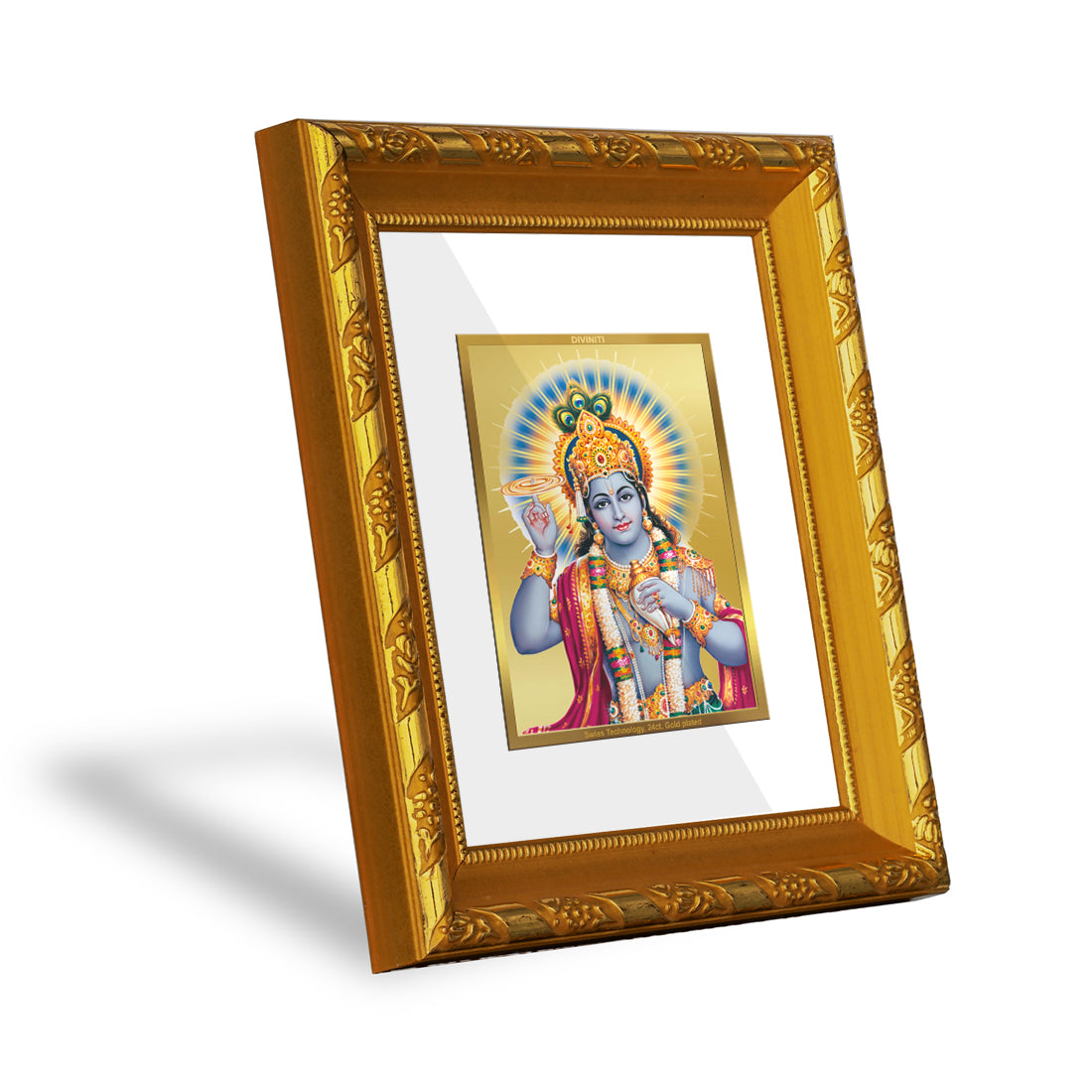 DIVINITI 24K Gold Plated Vishnu Ji Photo Frame For Home Wall Decor, Luxury Gift, Puja (15.0 X 13.0 CM)