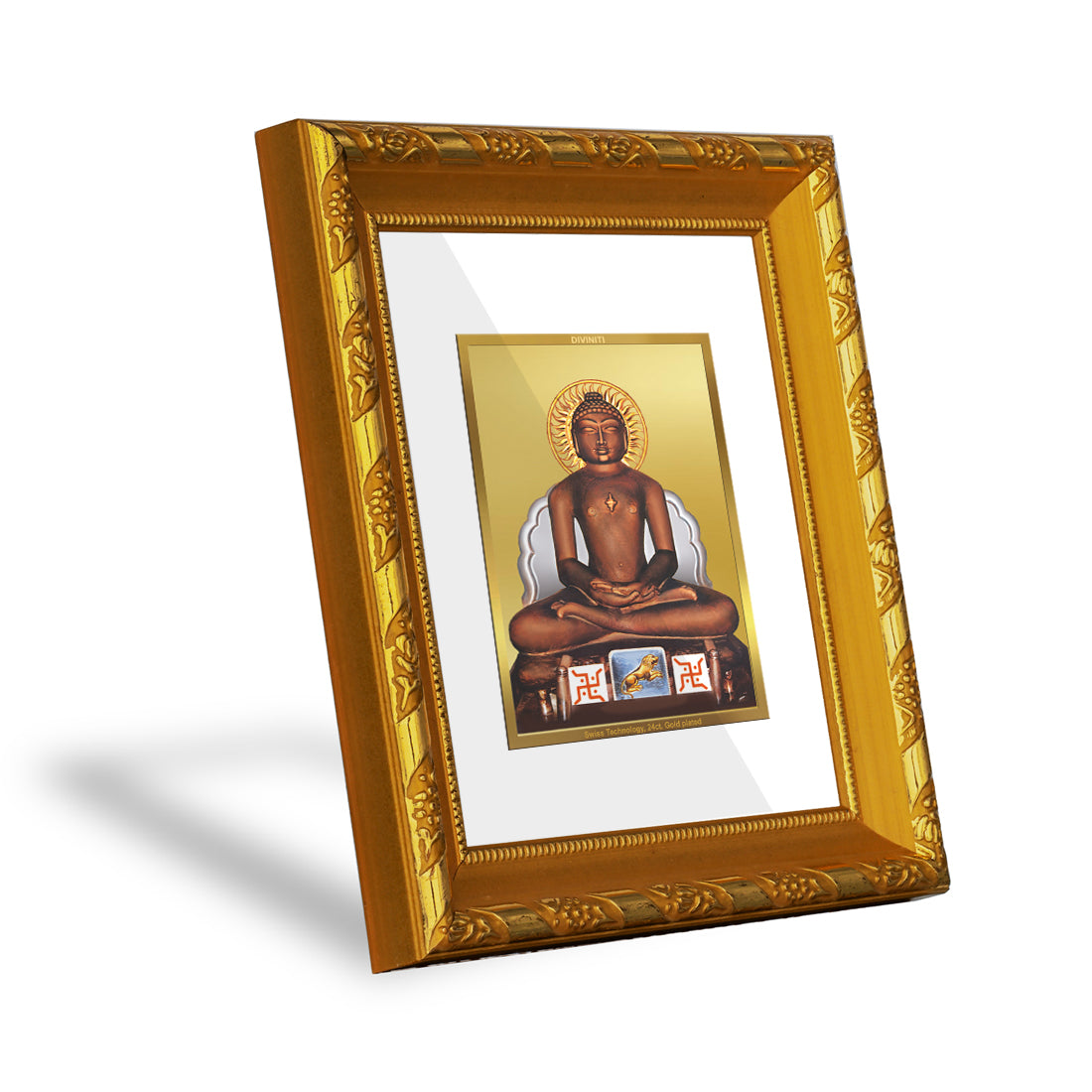 DIVINITI 24K Gold Plated Mahavira Religious Photo Frame For Home Wall Decor, Worship (15.0 X 13.0 CM)