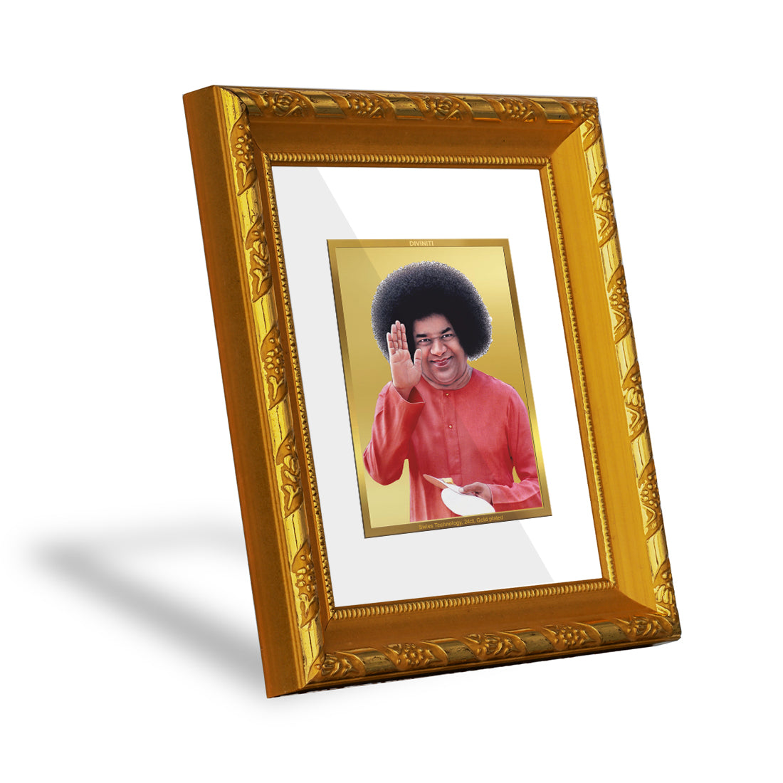 DIVINITI 24K Gold Plated Sathya Sai Baba Photo Frame For Home Wall Decor, Tabletop (15.0 X 13.0 CM)