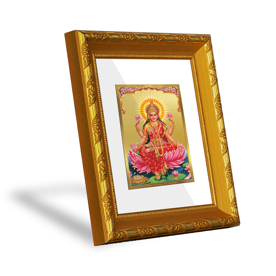 DIVINITI 24K Gold Plated Lakshmi Mata Photo Frame For Home Decor, Worship, Wealth (15.0 X 13.0 CM)