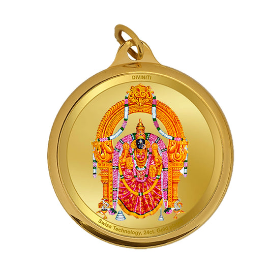 Diviniti 24K Double sided Gold Plated Pendant  Padmawati & Balaji|18 MM Flip Coin (1 PCS)