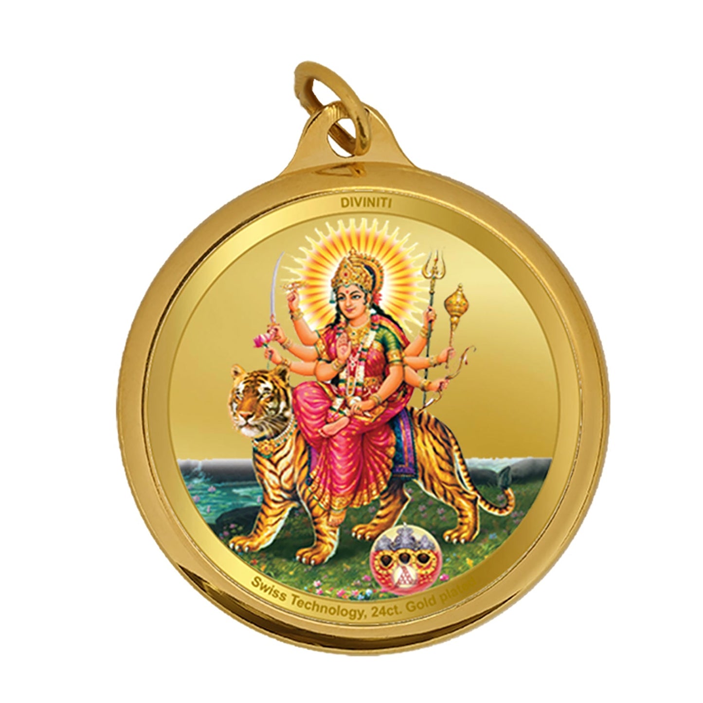 Diviniti 24K Double sided Gold Plated Pendant  Durga & Mata Ka Darbar |18 MM Flip Coin (1 PCS)