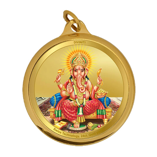 Diviniti 24K Double sided Gold Plated Pendant Ganesha  & Yantra|18 MM Flip Coin (1 PCS)