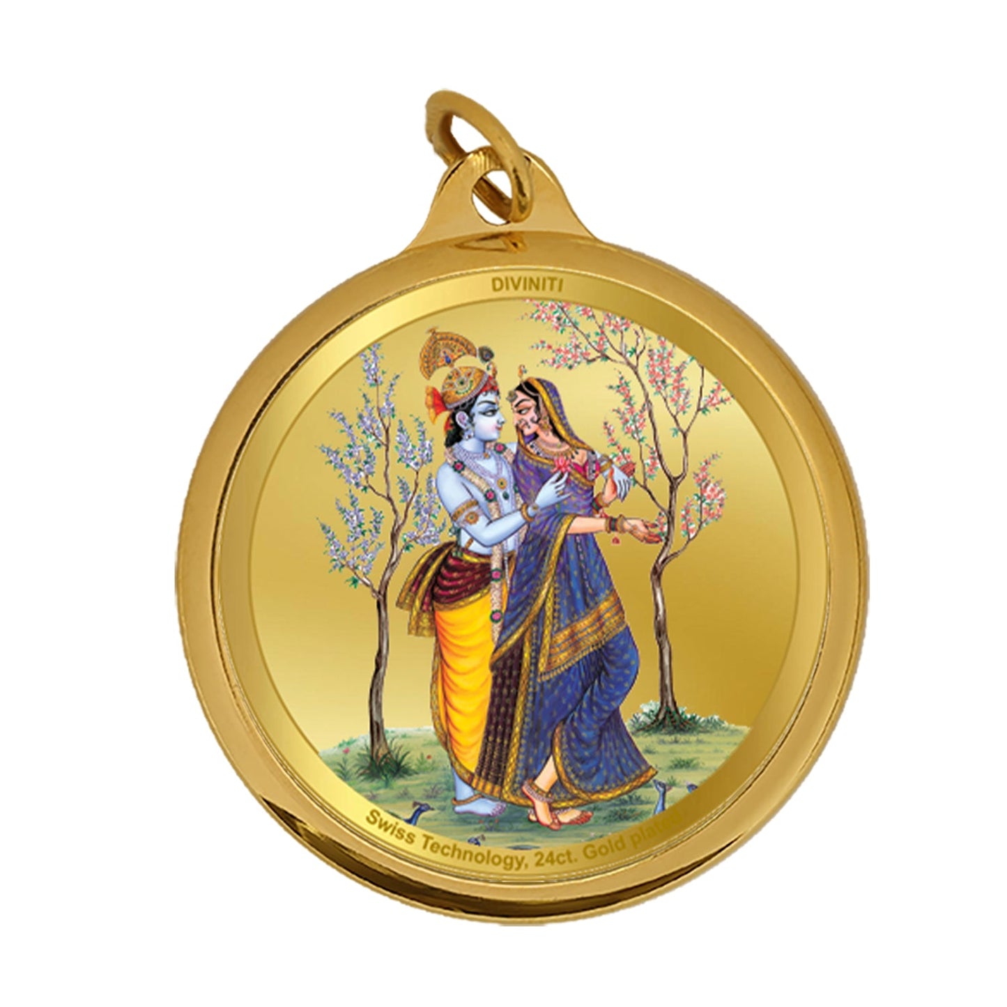 Diviniti 24K Double sided Gold Plated Pendant  RADHA KRISHNA & LADDU GOPAL|18 MM Flip Coin (1 PCS)