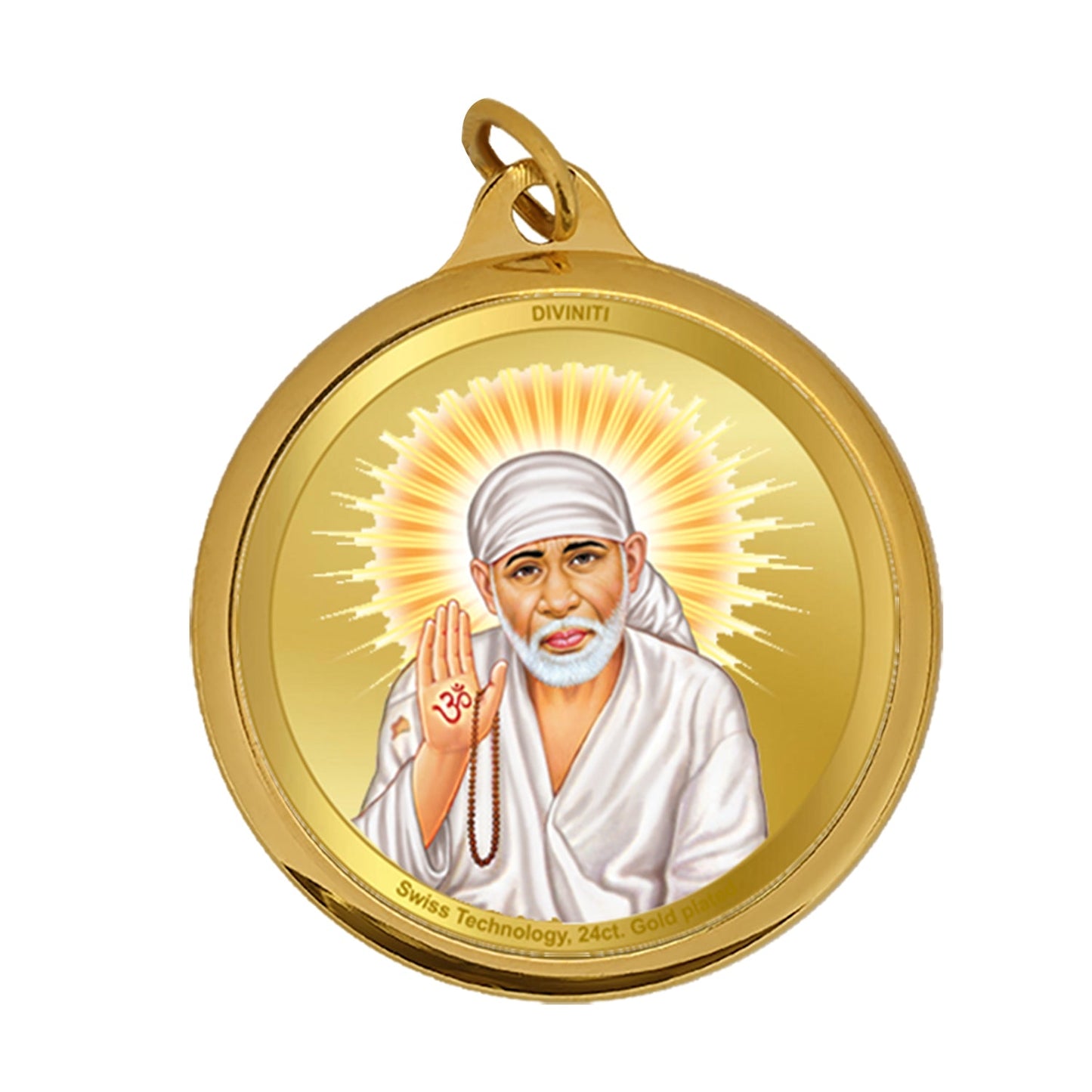 Diviniti 24K Double sided Gold Plated Pendant  SAI BABA & OM|18 MM Flip Coin (1 PCS)