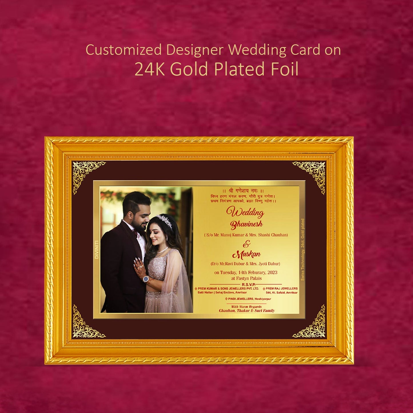 Diviniti Customized Designer Wedding Card on 24K Gold Plated Foil For Marriage Invitation