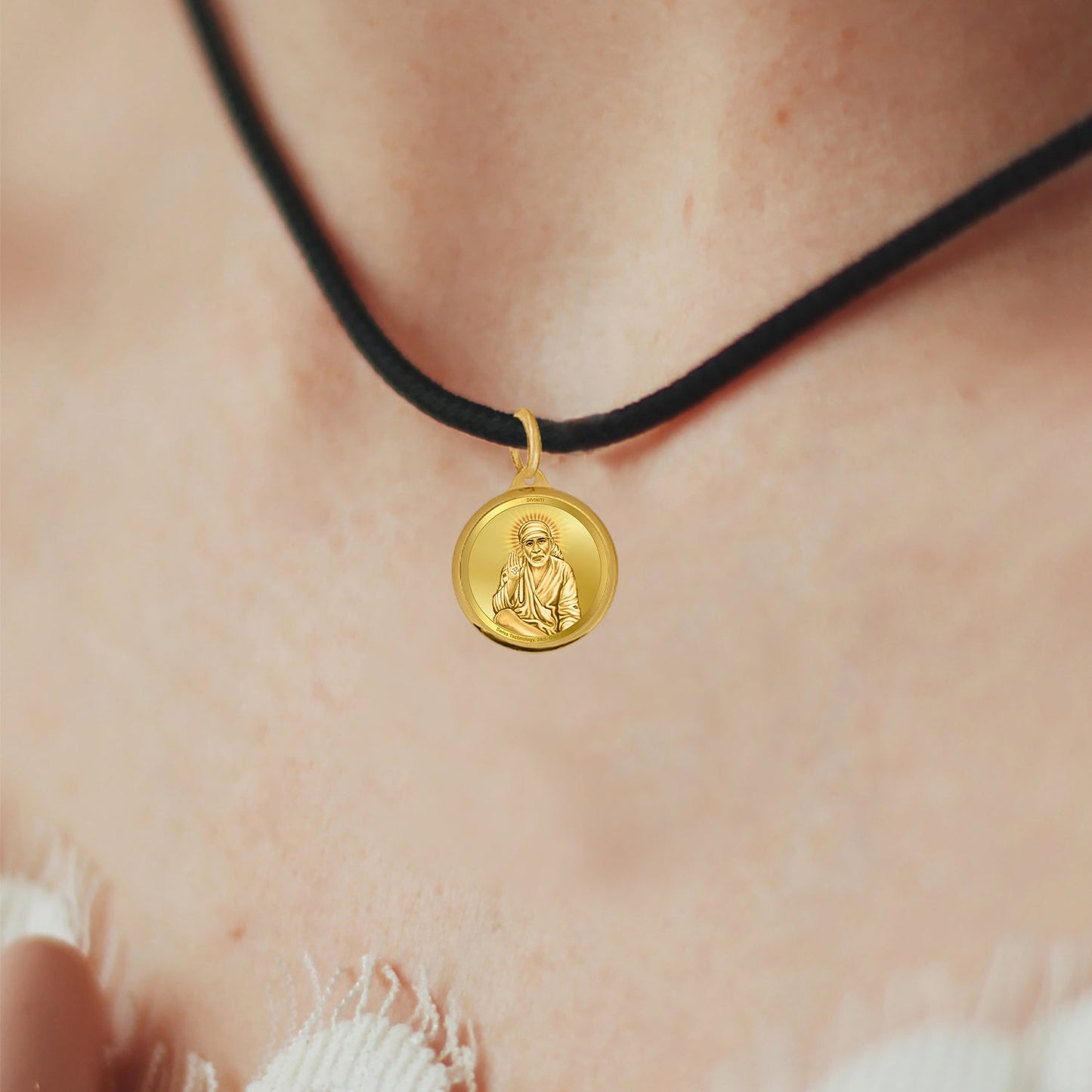 Diviniti 24K Gold Plated Sai Baba & Om 22MM Double Sided Pendant For Men, Women & Kids