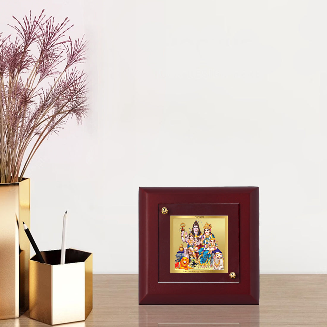 Diviniti 24K Gold Plated Shiv Parivar Photo Frame For Home Decor, Table Tops, Puja, Gift (10 x 10 CM)