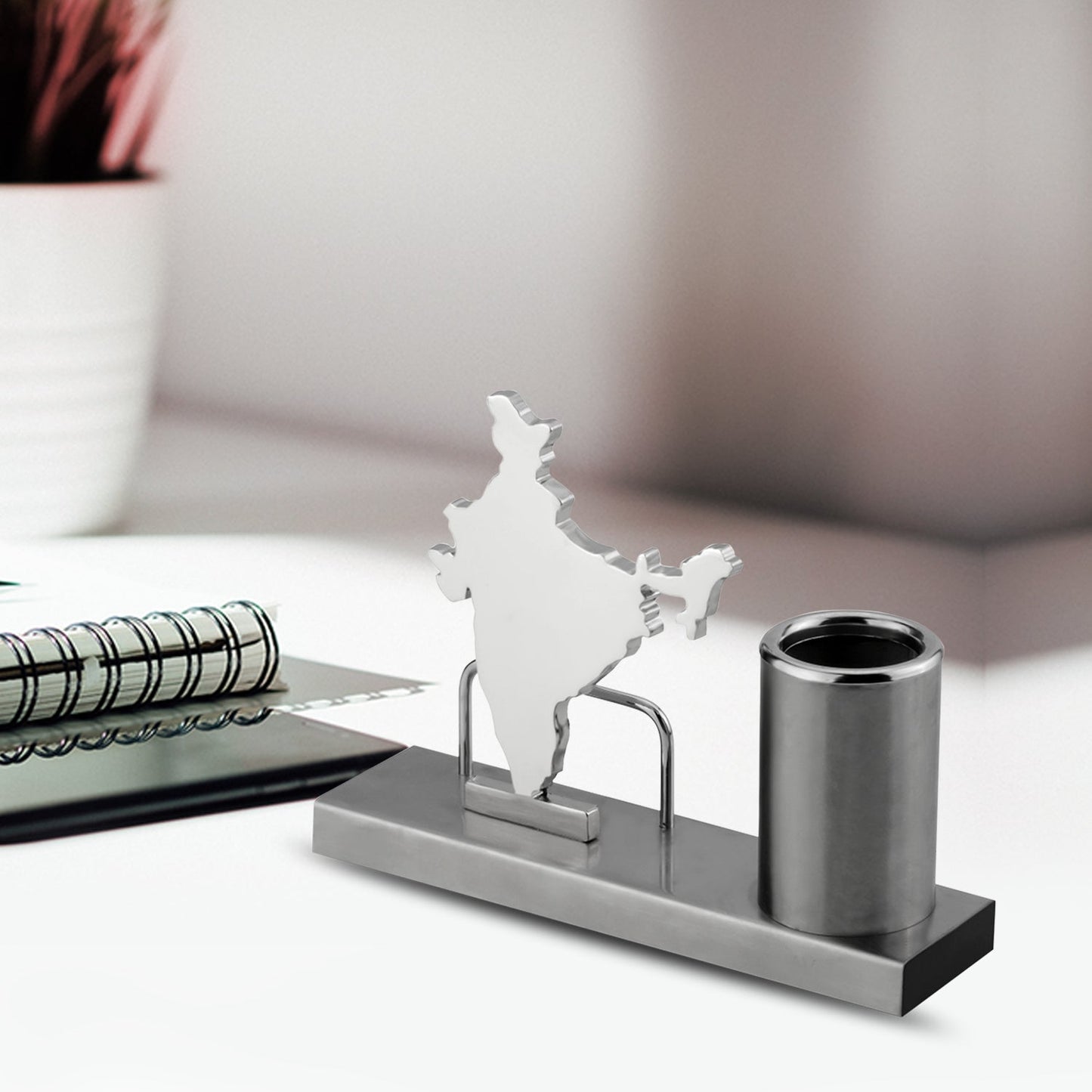 SS Pen Holder With Map of India Table Top For Corporate Gifting