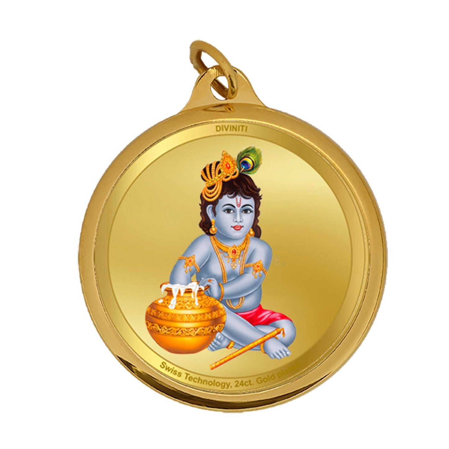 Diviniti 24K Double sided Gold Plated Pendant  RADHA KRISHNA & BALGOPAL|18 MM Flip Coin (1 PCS)