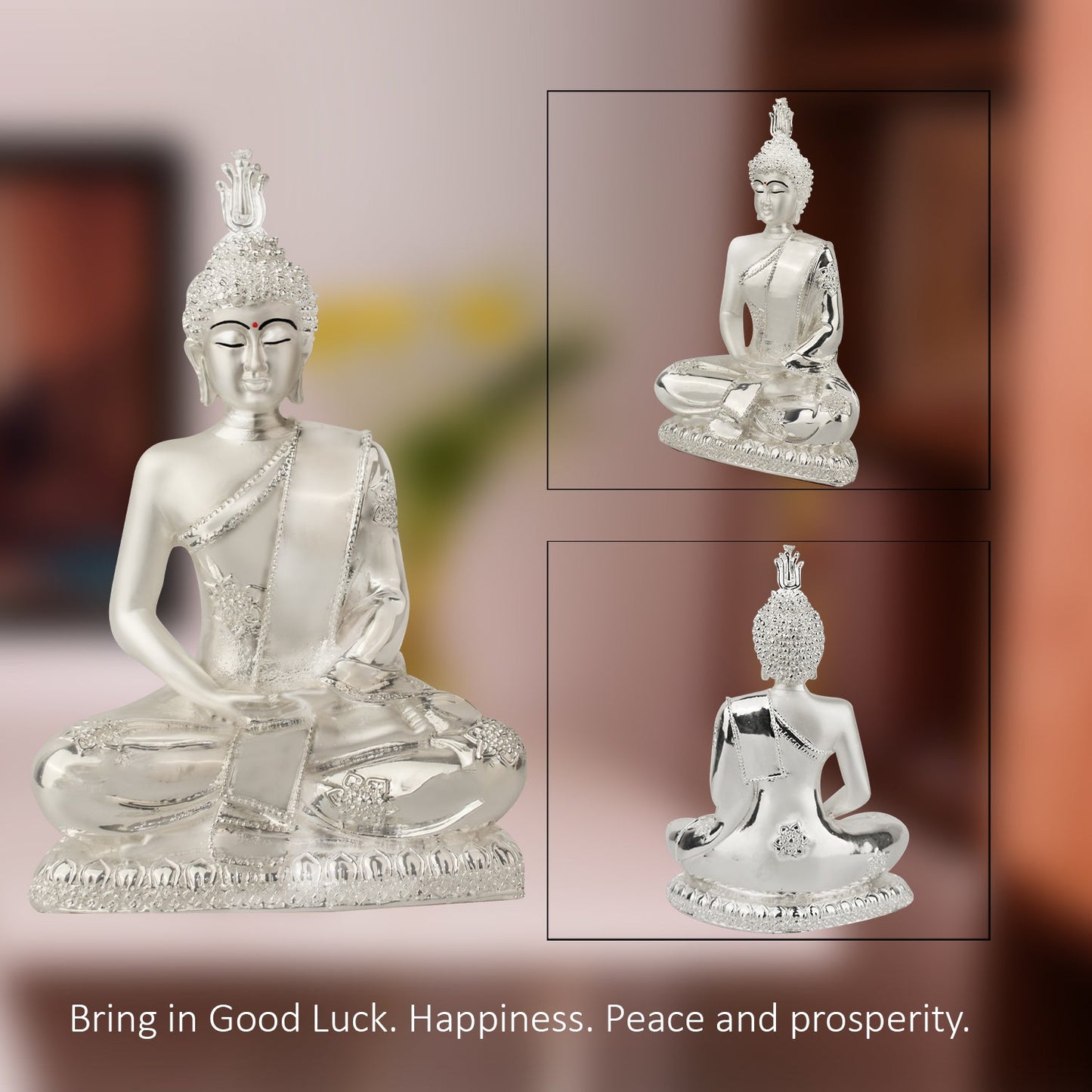 Diviniti 999 Silver Plated Buddha Idol for Home Decor Showpiece (19 X 13 CM)