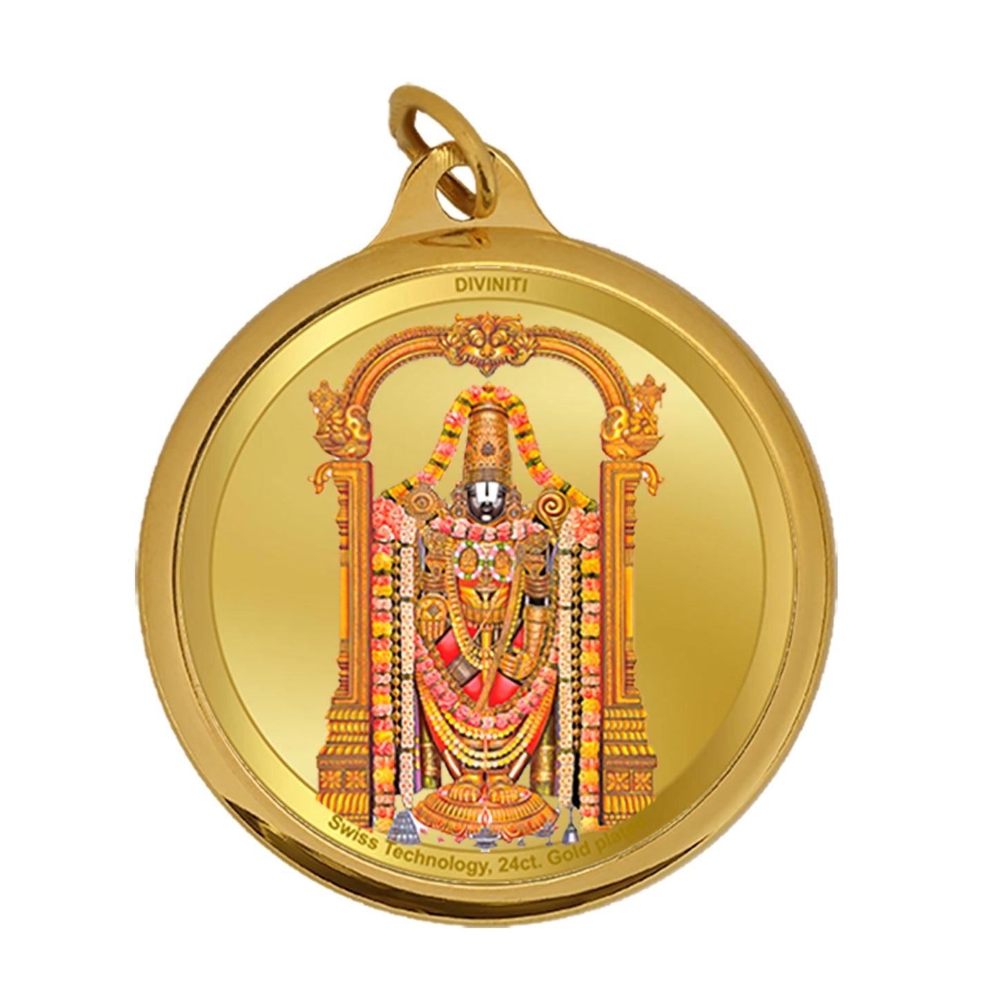 Diviniti 24K Double sided Gold Plated Pendant  Padmawati & Balaji|18 MM Flip Coin (1 PCS)