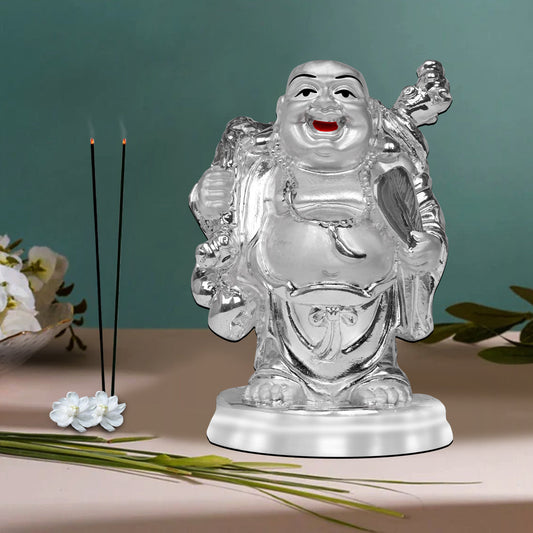 Diviniti 999 Silver Plated Laughing Buddha Statue for Home Decor (10X7CM)