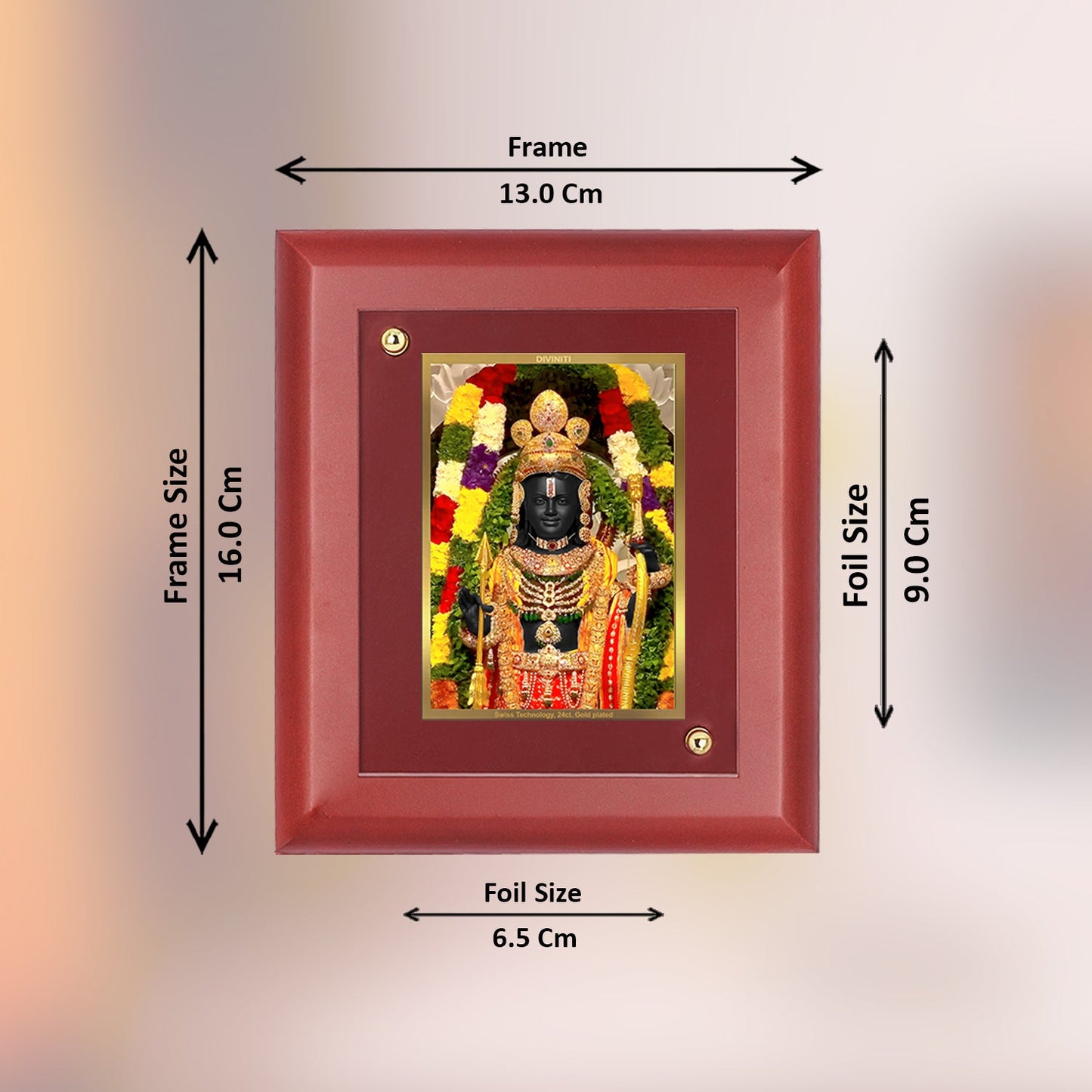 Diviniti 24K Gold Plated Ram Lalla Photo Frame For Home Decor, Wall Hanging, Table Top, Puja Room & Gift (14.7 CM X 17.1 CM)