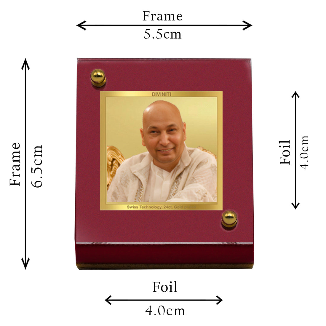 Diviniti 24K Gold Plated Guruji Frame For Car Dashboard, Home Decor, Table, Gift (5.5 x 6.5 CM)