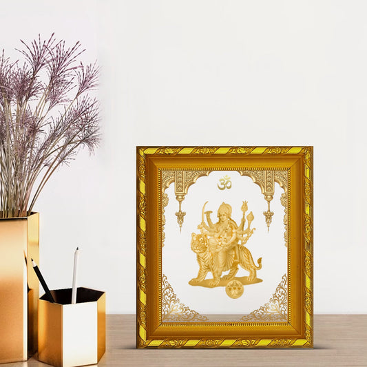 Diviniti 24K Gold Plated Durga Mata Photo Frame for Home Decor, Table (15 CM x 13 CM)