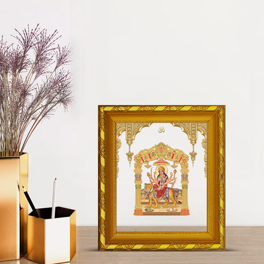 Diviniti 24K Gold Plated Durga Mata Photo Frame for Home Decor, Table (15 CM x 13 CM)