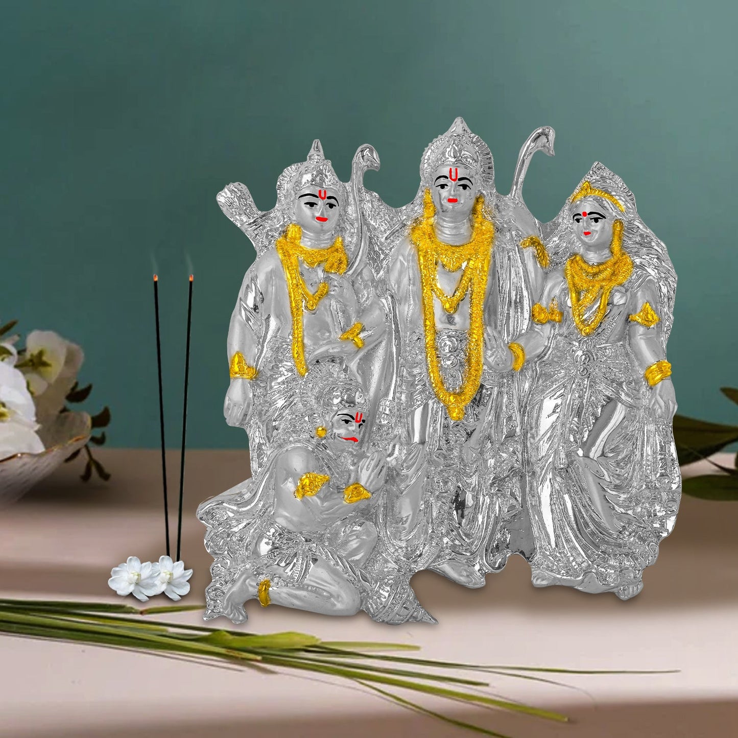 Diviniti Ram Darbar Idol for Home Decor| 999 Silver Plated Sculpture of Ram Darbar| Idol for Home, Office, Temple & Table Decoration| Religious Idol For Prayer, Gift