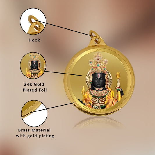 Diviniti 24K Gold Plated Ram Lalla & Ram Mandir 18MM Double Sided Pendant For Men, Women & Kids