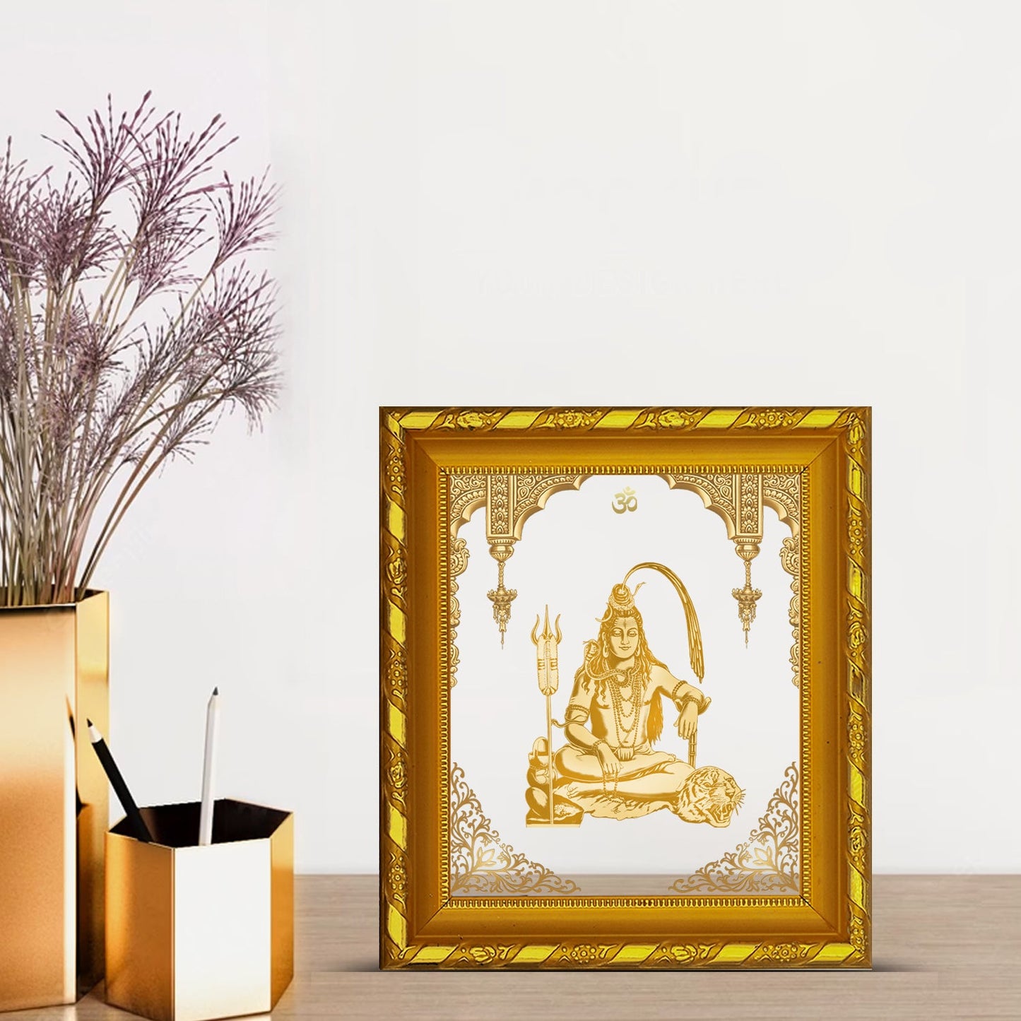 Diviniti 24K Gold Plated Shiva Photo Frame for Home Decor and Tabletop (15 CM x 13 CM)