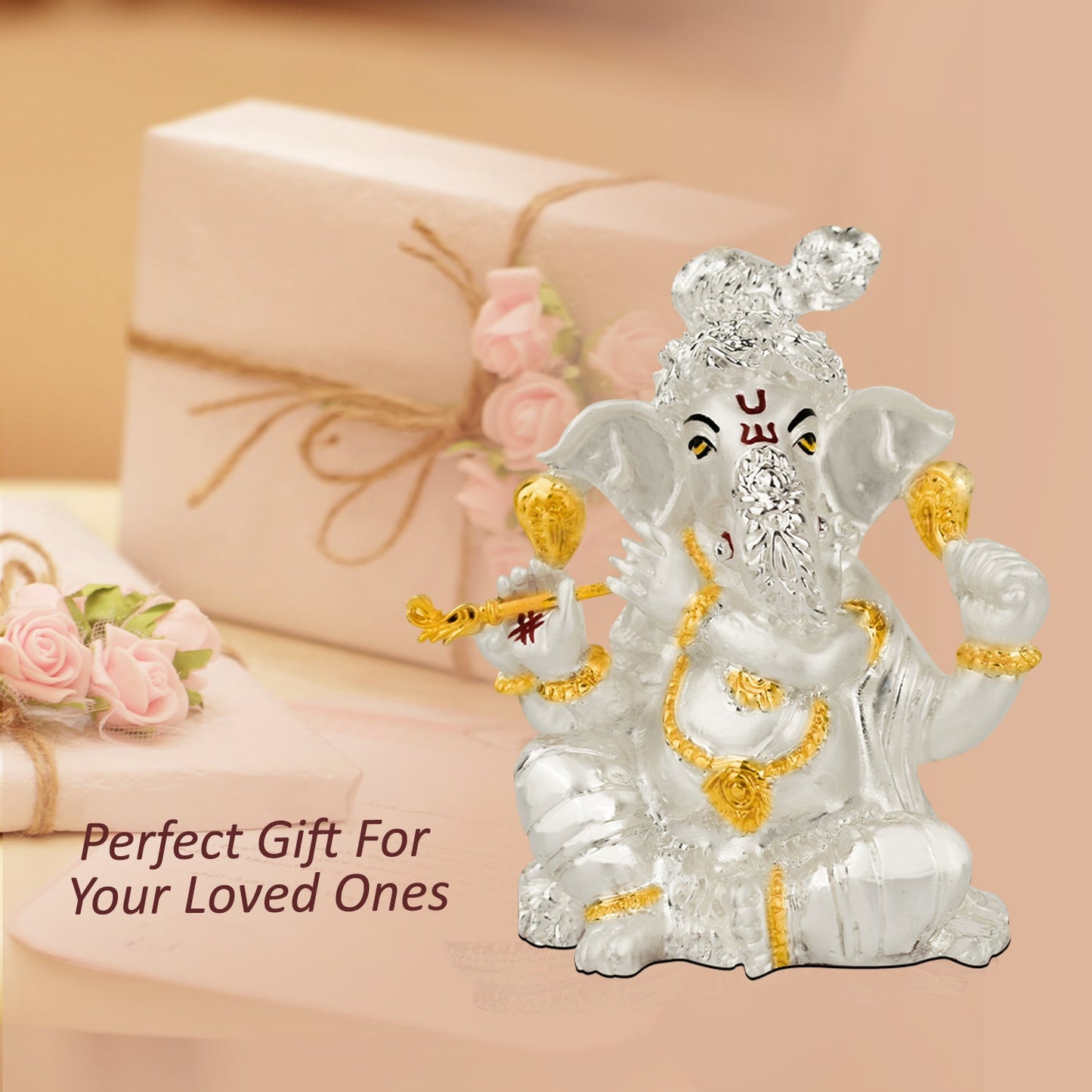 Diviniti 999 Silver Plated Ganesha Idol for Home Decor Showpiece (11X8.5CM)