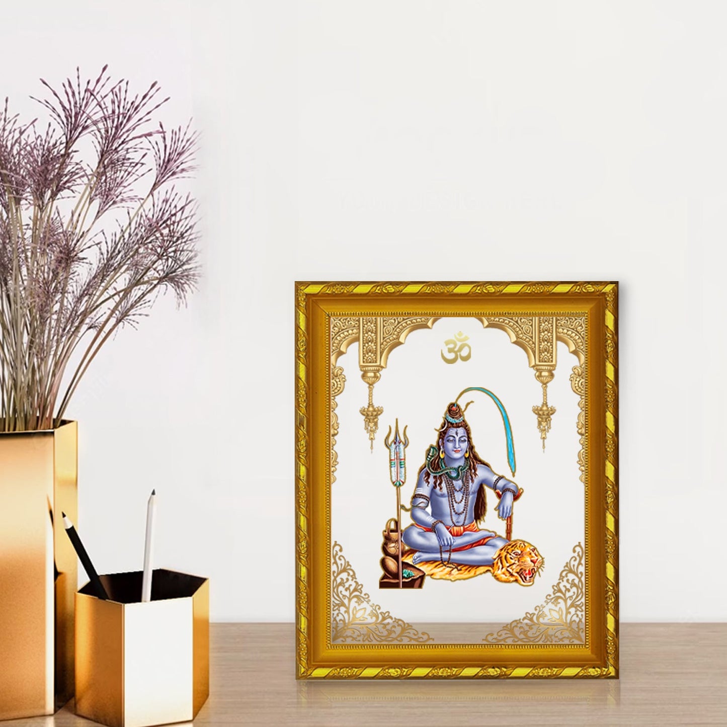 Diviniti 24K Gold Plated Shiva Photo Frame for Home Decor Showpiece (21.5 CM x 17.5 CM)