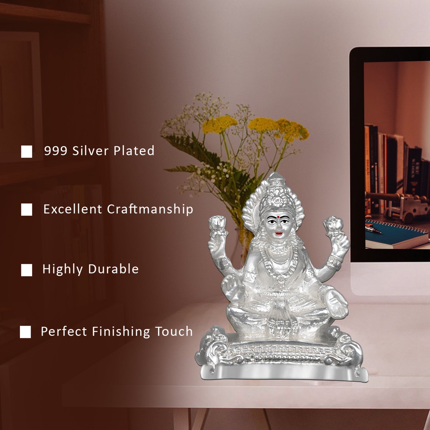 Diviniti 999 Silver Plated Lakshmi Mata Idol for Home Decor Showpiece (7.5X6CM)