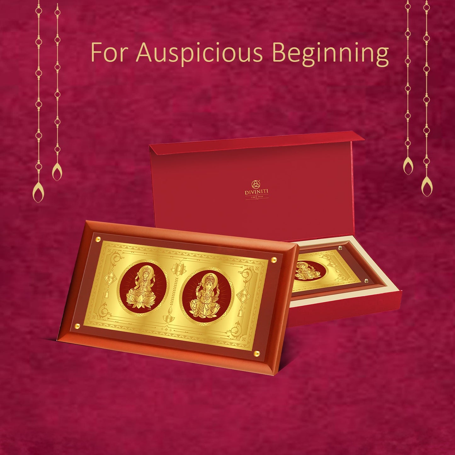 Diviniti Customized Memento With Laxmi Ganesha Printed on 24K Gold Plated Foil For Wedding Gift