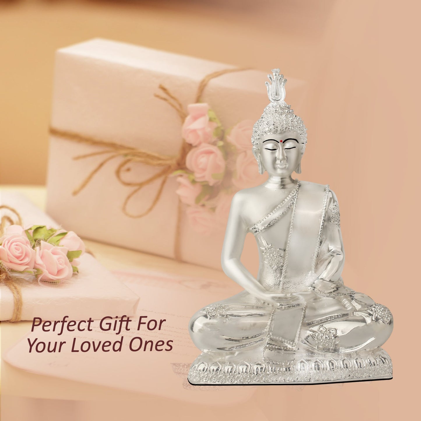 Diviniti 999 Silver Plated Buddha Idol for Home Decor Showpiece (19 X 13 CM)