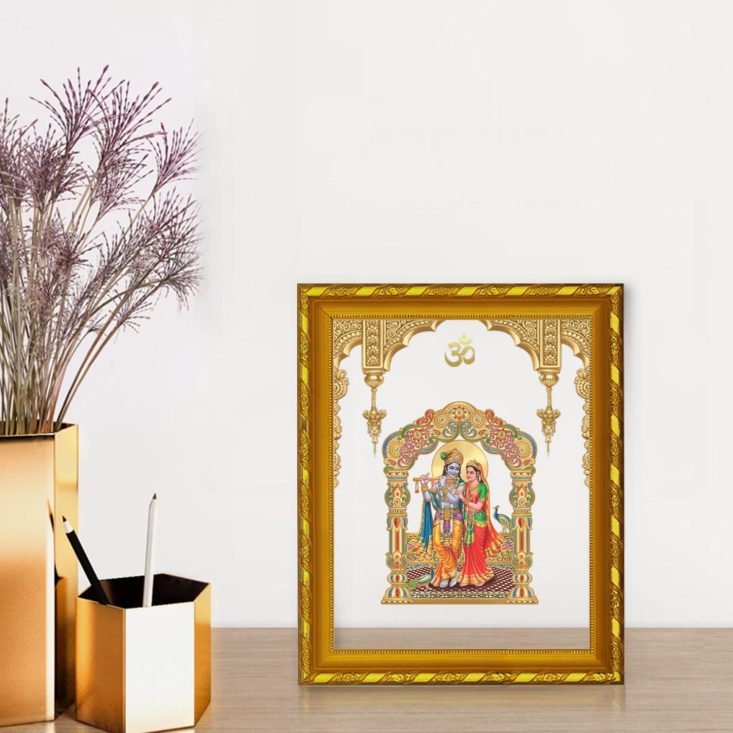 Diviniti 24K Gold Plated Radha Krishna Photo Frame for Home Decor Showpiece (21.5 CM x 17.5 CM)