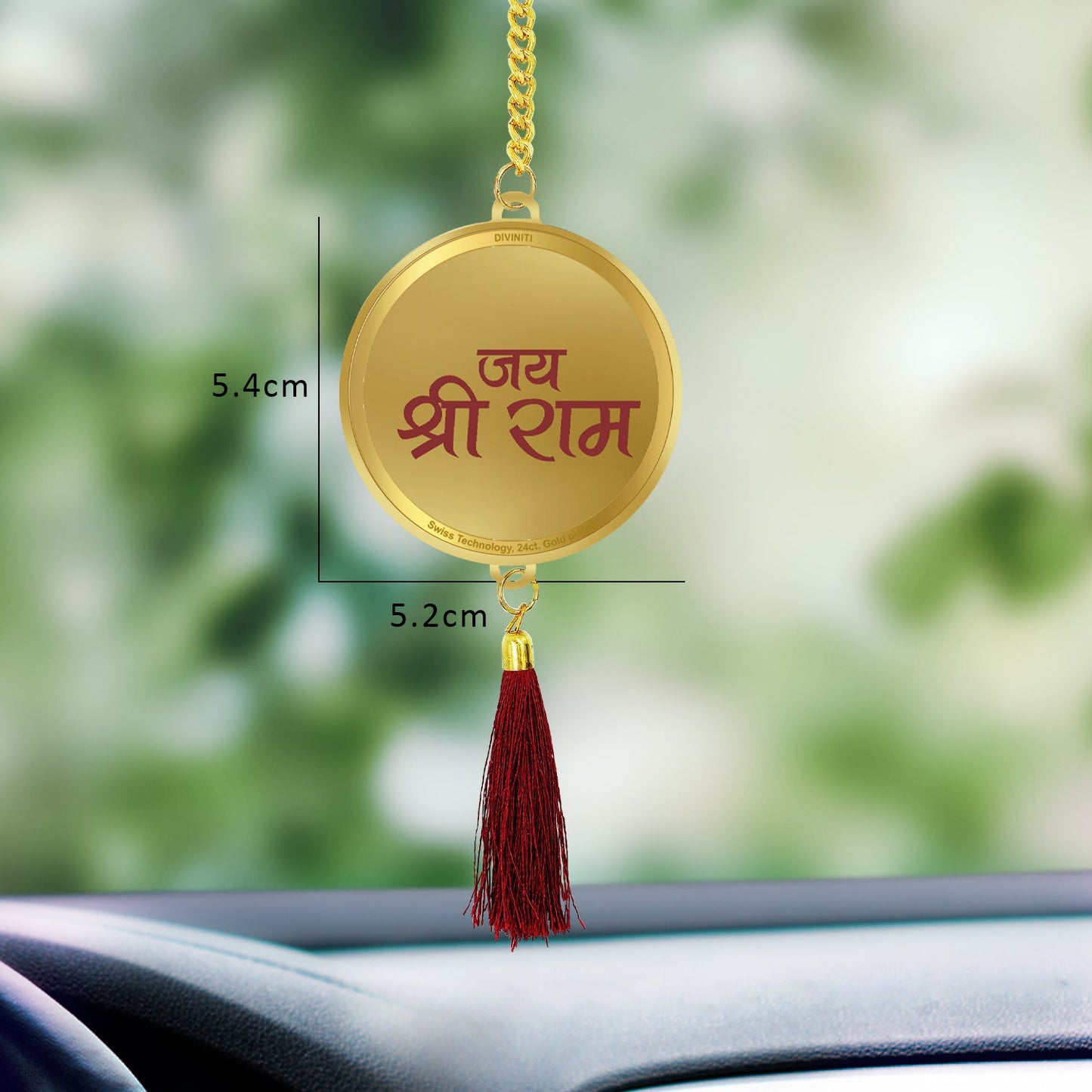 Diviniti 24K Gold Plated Double Sided Ram Lalla & Jai Shri Ram Car Dangler