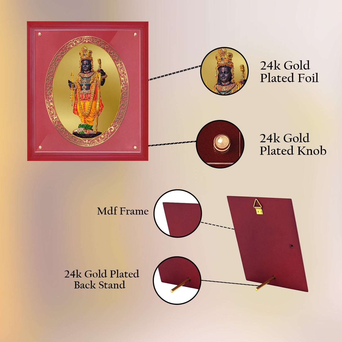 Diviniti 24K Gold Plated Ram Lalla Photo Frame for Home Decor, Wall Hanging Decor, Puja Room & Gift (36.5 CM X 30.5 CM)