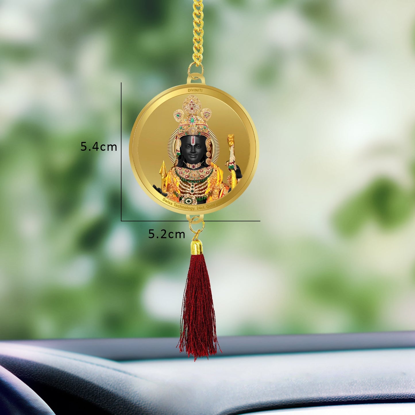 Diviniti 24K Gold Plated Double Sided Ram Lalla & Ram Mandir Car Dangler