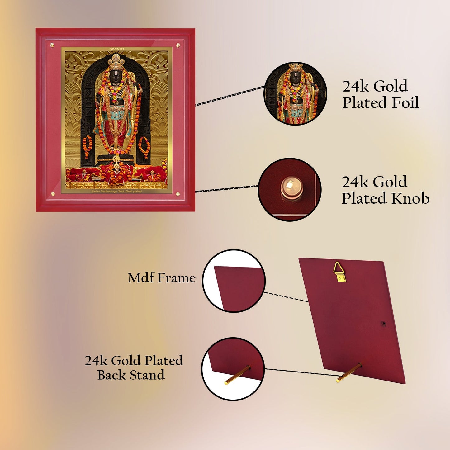 Diviniti 24K Gold Plated Ram Lalla Photo Frame for Home Decor, Wall Hanging Decor, Puja Room & Gift (36.5 CM X 30.5 CM)