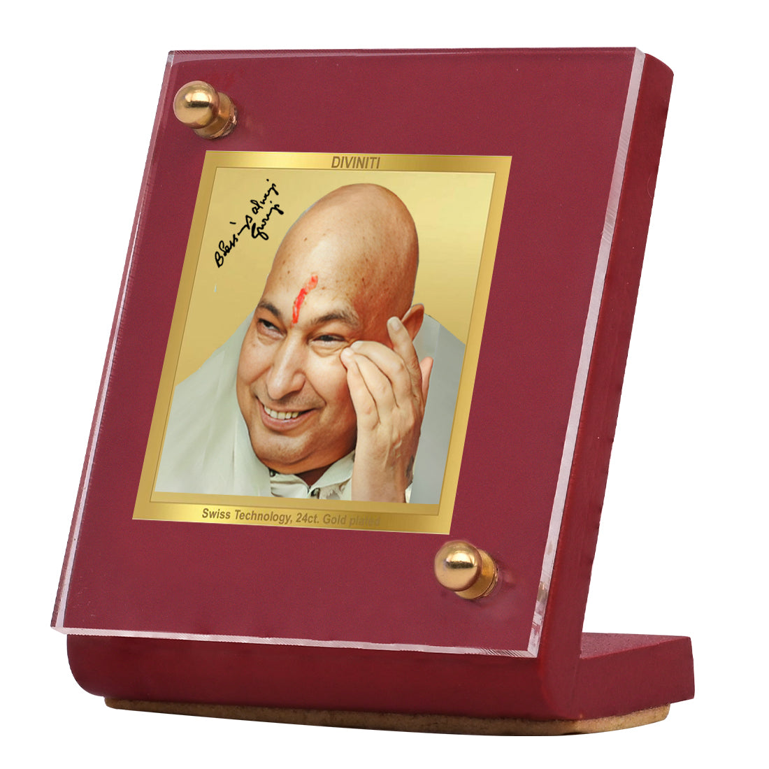 Diviniti 24K Gold Plated Guruji Frame For Car Dashboard, Home Decor, Table Top, Gift (5.5 x 6.5 CM)