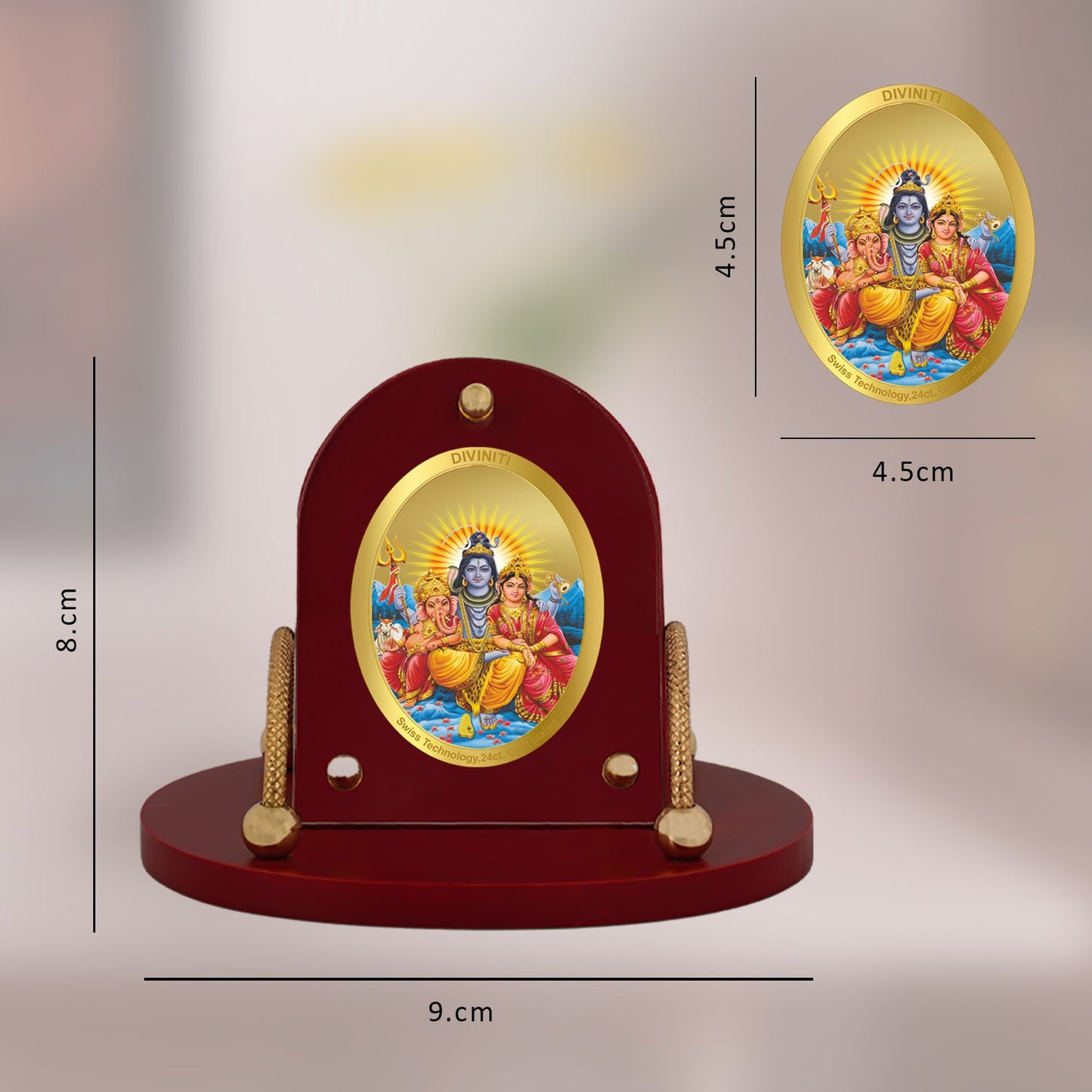 Diviniti 24K Gold Plated Shiv Parivar Frame for Car Dashboard, Home Decor, Table & Office (8 CM x 9 CM)