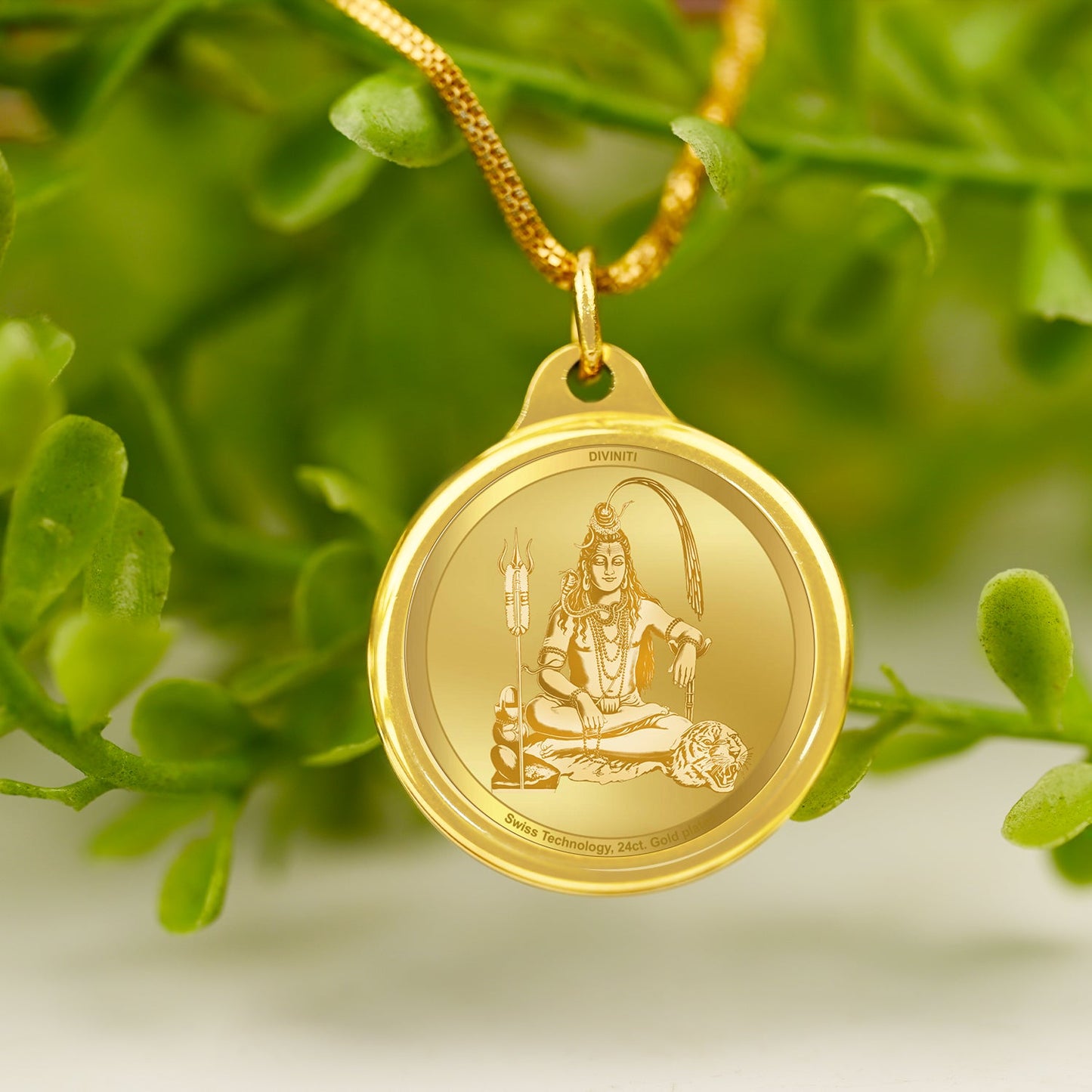 Diviniti 24K Gold Plated Shiva & Om Namah Shivay 22MM Double Sided Pendant For Men, Women & Kids