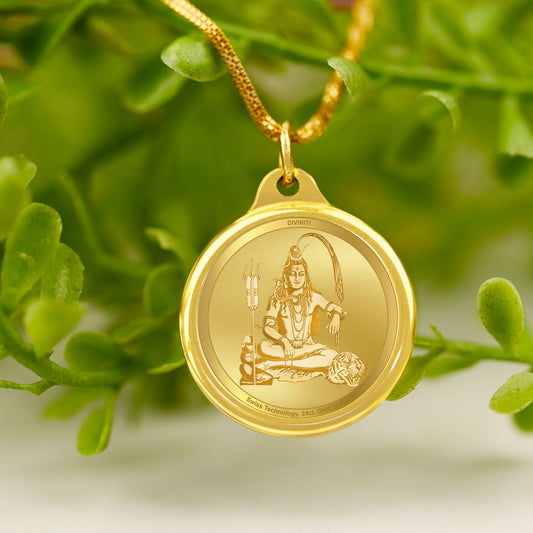 Diviniti 24K Gold Plated Shiva & Om Namah Shivay 22MM Double Sided Pendant For Men, Women & Kids