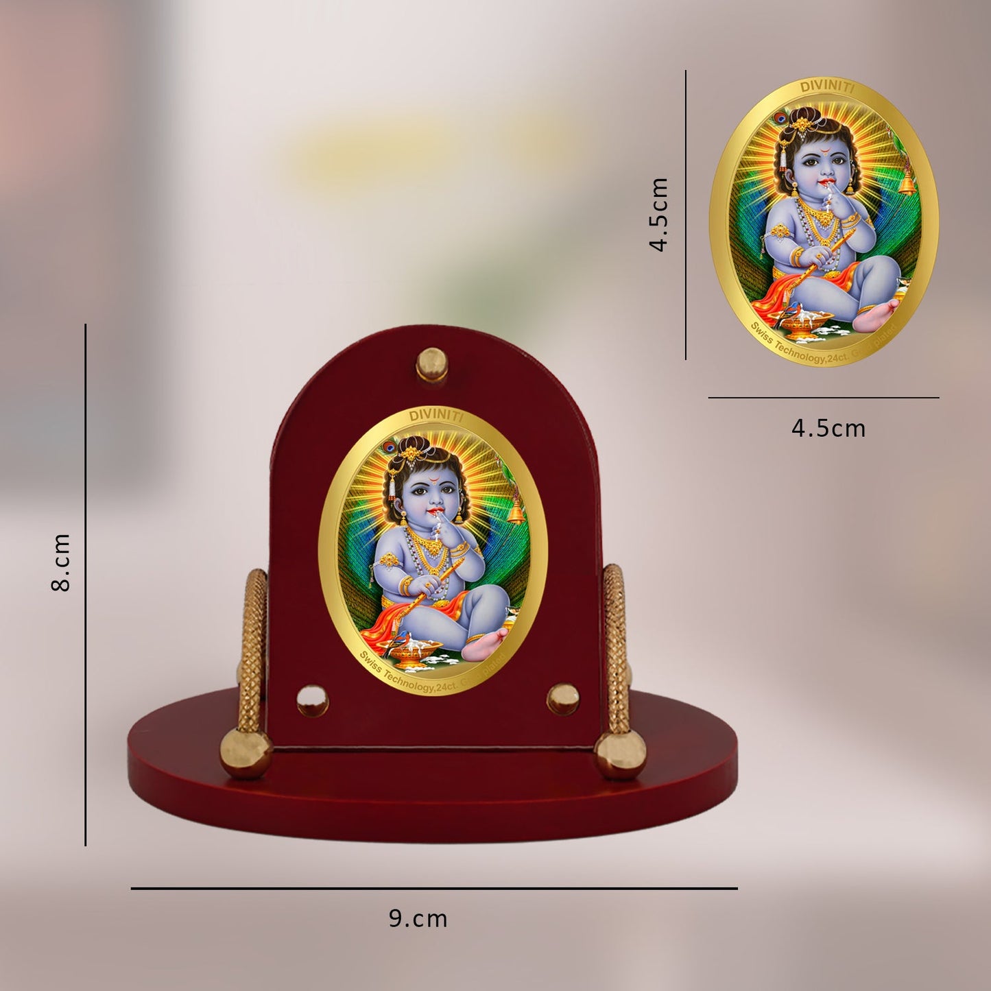 Diviniti 24K Gold Plated Bal Gopal Frame for Car Dashboard, Home Decor, Table & Office (8 CM x 9 CM)