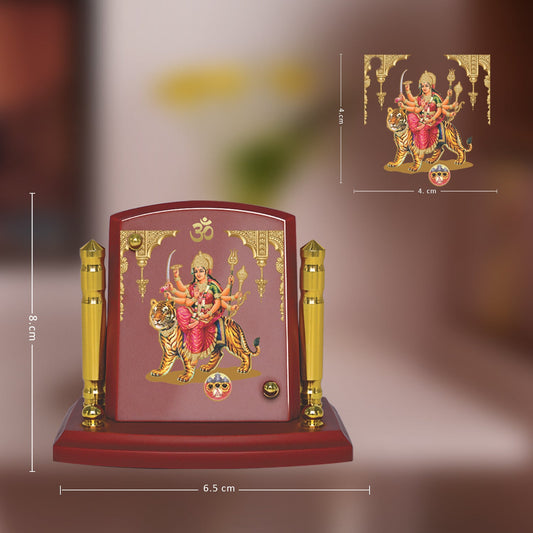 Diviniti 24K Gold Plated Durga Mata Frame For Car Dashboard, Home Decor, Table, Festival Gift (8 x 6.5 CM)