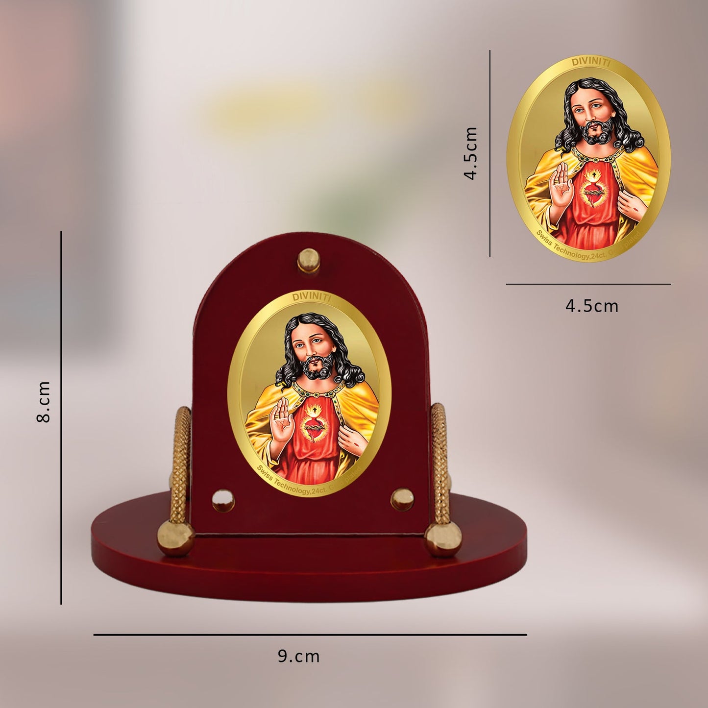 Diviniti 24K Gold Plated Jesus Frame for Car Dashboard, Home Decor, Table & Office (8 CM x 9 CM)