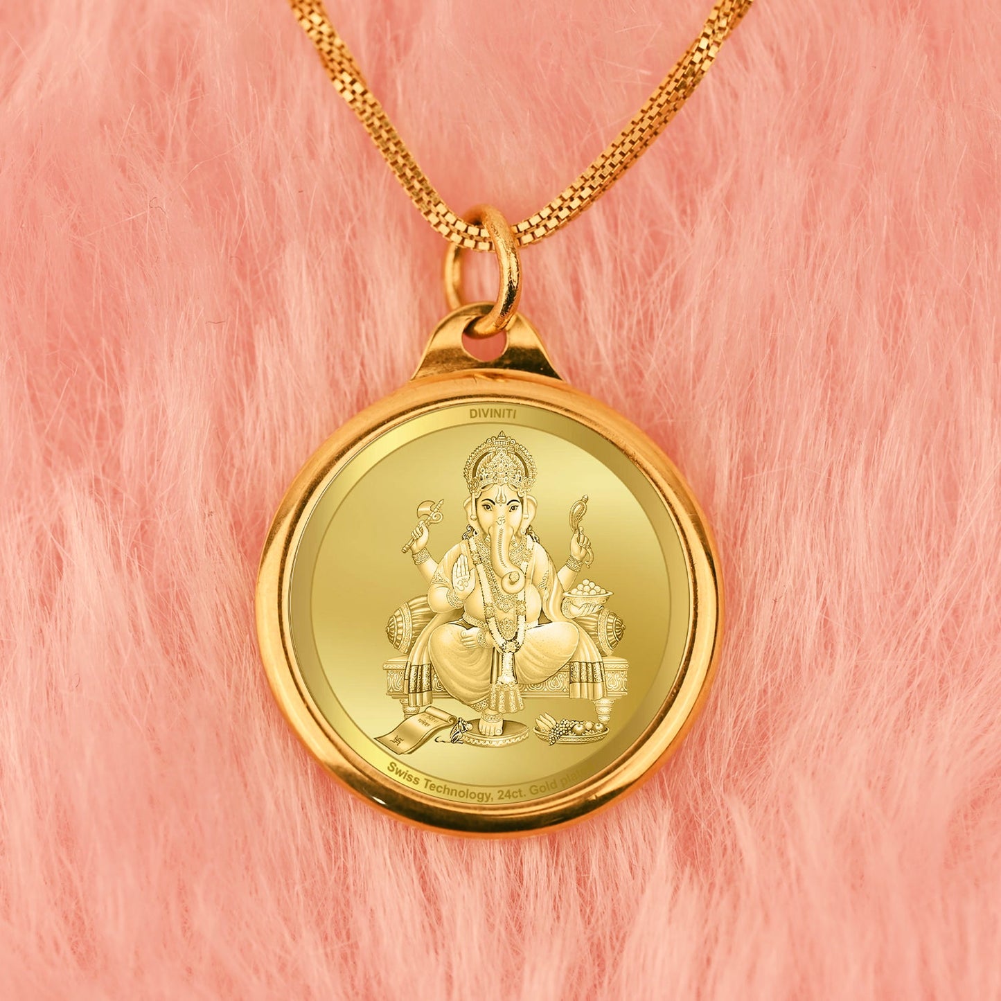 Diviniti 24K Gold Plated Ganesha & Yantra 22MM Double Sided Pendant For Men, Women & Kids